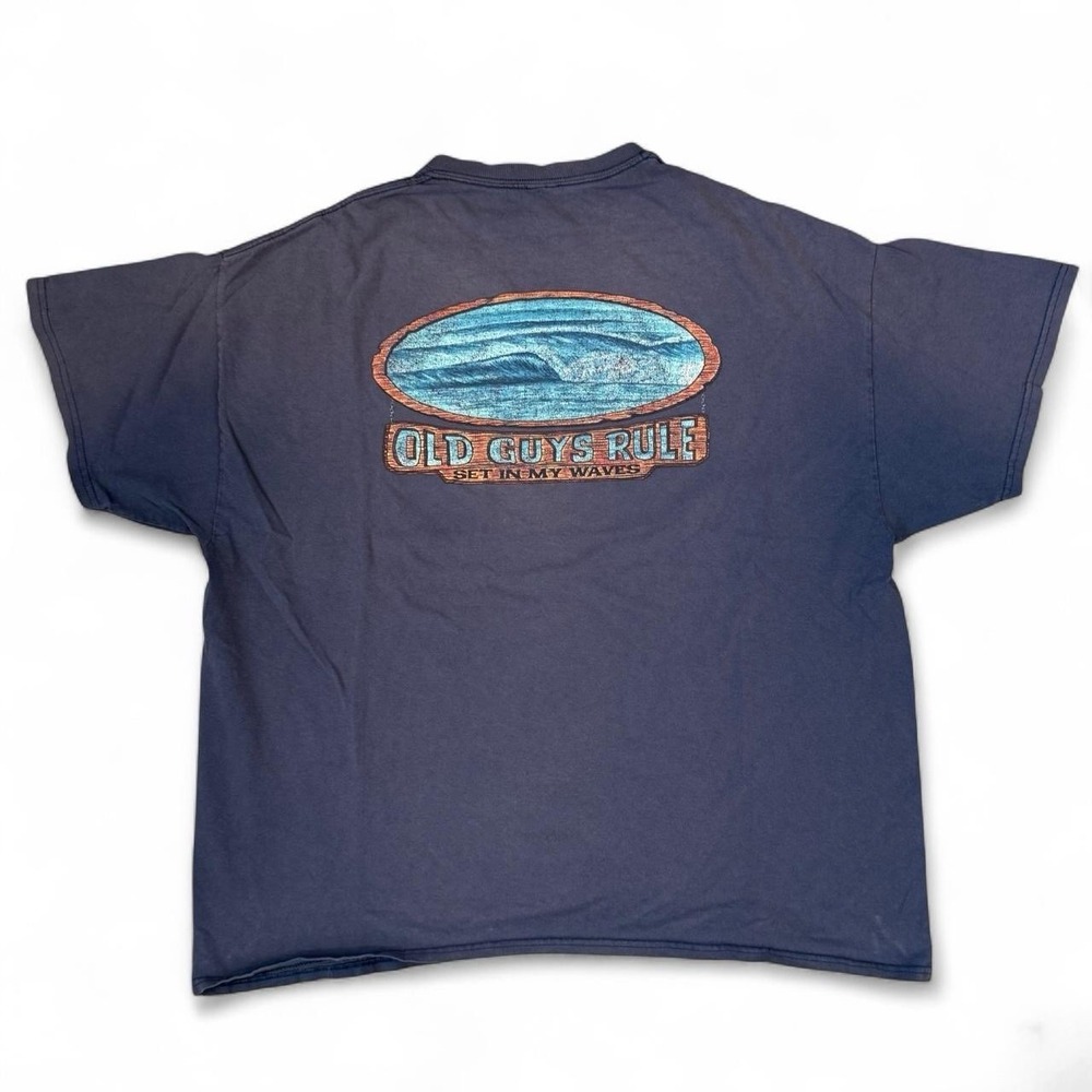 Vintage Old Guys Rule Set In My Waves Faded Blue Tee Men's XXL Surf Dadcore Y2K